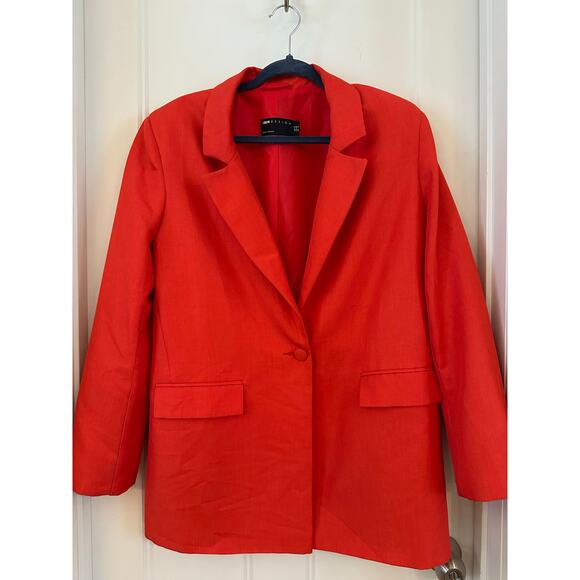 ASOS Design Orange Red Oversized Blazer Large Long Single Button - Picture 1 of 11
